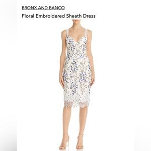 Bronx and Banco White/Cobalt Blue Floral Embroidered MIDI Dress
